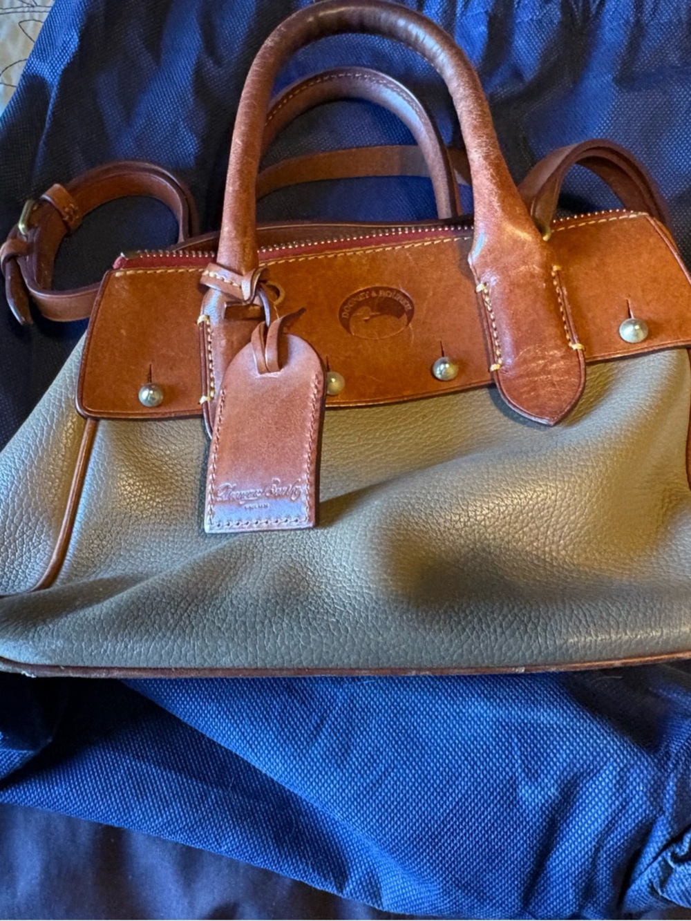Dooney & Bourke gray Canvas Satchel with Brown Leather Trim